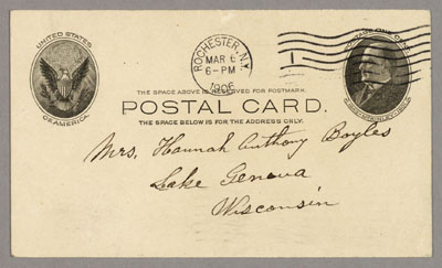 Postcard, Mary S. Anthony to Hannah Dickinson Boyles