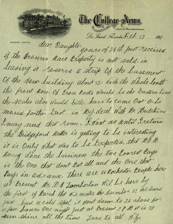 Letter, William Gleason to Kate Gleason