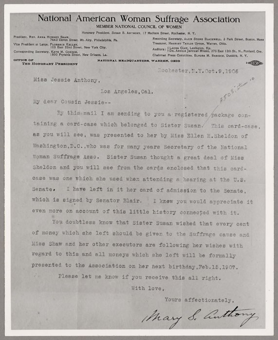 Letter, Mary S. Anthony to Jessie Anthony