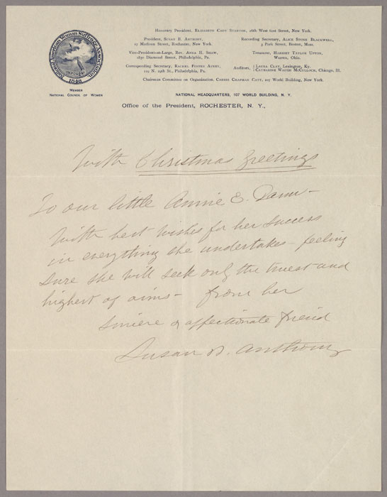 Letter, Susan B. Anthony to Anna Dann Mason