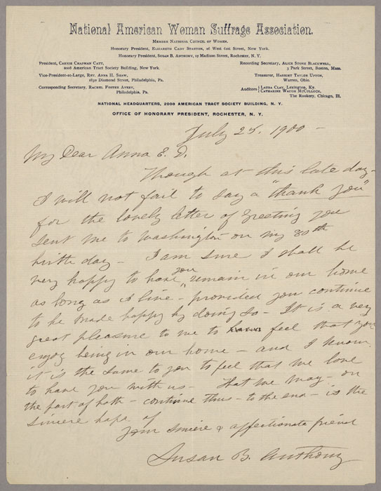 Letter, Susan B. Anthony to Anna Dann Mason