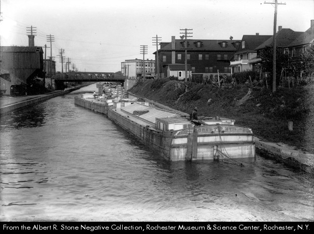 Photograph, barge and canal boat on the Erie Canal