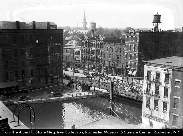 Photograph, pedestrian bridge over the Erie Canal at Exchange Street, Rochester, NY